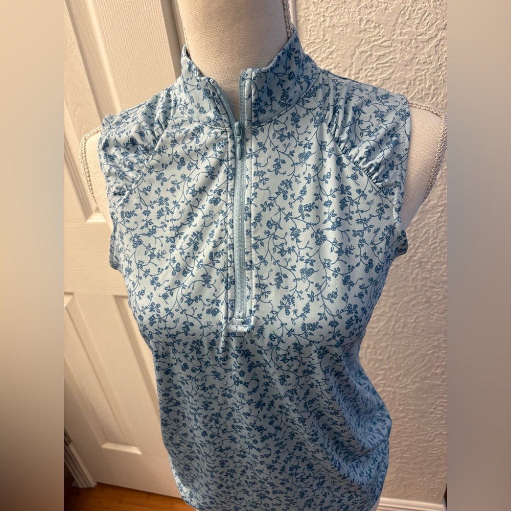 Laura Ashley Blue Floral Zip-Up Blouse